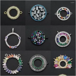 Charms Splendido fai da te geometrico Cz Arcobaleno all'ingrosso Collana rotonda Ciondolo Zircone cubico Capesante Connettore per la creazione di gioielli Drop Deliv Dheim