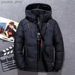 メンズダウンパーカス-20度冬のメンズ服ホワイトダックダウンジャケット厚い暖かい雪コートオスパーカーフードブレーカーダウンパーカーパフジャケットQ230831