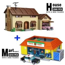 Автомобильные игрушки The Simps House Building Blocks Kwik E Mart Bricks Совместимая модель 71006 71016 Детские игрушки День рождения Рождественский подарок 16004 16005 230830