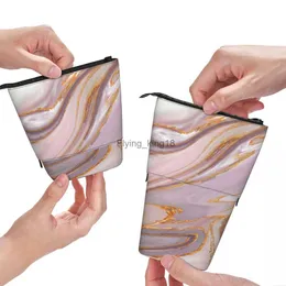Pencil Bags Liquid Fold Pencil Case Rose Marble and Gold Teens Stationery Standing Pencil Box Retro Pen Pouch HKD230831