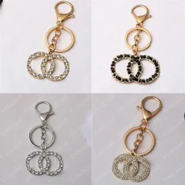 Luxury Keychain For Women Krystal Keyring Stainless Steel Designer Key Chain Classic Double Letters Bag Charm Shiny Jewerly Ornament