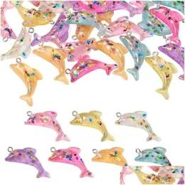 Charms 20-28 st Shinny Transparent harts Dolphin Söta hav Animalhängare DIY örhängen Keychain smycken Tillbehör Drop Leverans Fi Dhqwo