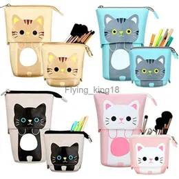 Сумки для карандаша Mohamm 1pc Canvas Стоящий держатель карандаша Cartoon Cite Cat Telecopic Buck Bag Box с закрытием молнии HKD230831