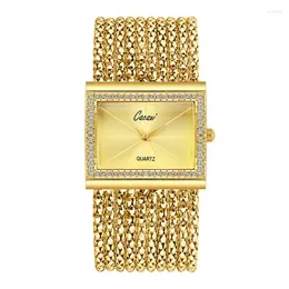 Wristwatches Multi-layer Bracelet Ladies Square Rhinestone Gold Luxury Watch Dress Quartz Relogio Feminino