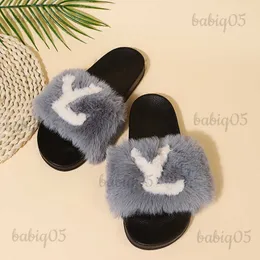 Slippers Oversized plush slippers 2022 New beach shoes Artificial plush one line slipper Casual sandals Women's slippers babiq05