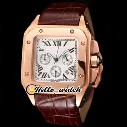 42mm 100 W20090x8 W20091x7 Watches White Dial Miyota Quartz Chronograph Mens Watch Rose Gold Case Stopwatch Brown Leather Strap HI260C