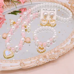 Imitation Perle Mädchen Temperament Prinzessin Stil Hanfu Schlüsselbein Halskette Armband Ohrclip