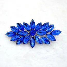 Vintage Rhodium Silver Plated Royal Blue Glass Marquise Crystal Diamante Brooch Prom Party Pin Gifts