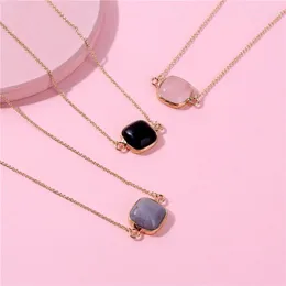 Pendant Necklaces Druzy Simple Natural Crystal Stone Square Short Necklace Pink Grey Color