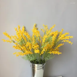 Flores decorativas falso acácia artificial amarelo mimosa spray cereja ramo de frutas casamento casa flor de mesa