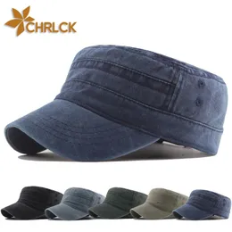 Berets Chrlck 2023 Classic Vintage Flat Top Mens Washed Cotton Outdoor Caps Justerbara arméhatt Militära hattar för män Gorras 230830