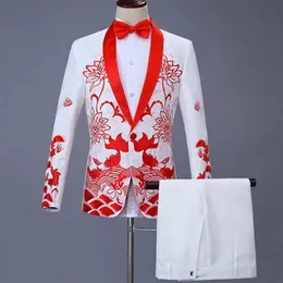 Herrdräkter Blazers 2 stycken Set 2021 Chinese Dress Stage Host Singer Costumes Ceremoniell broderad kostym Prom Party Weddi275a