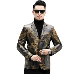 Men's Leather Faux Natural Genuine Suit Jacket Sheepskin Print Fur Trendy Single vest cuire homme men leather jacket 230831