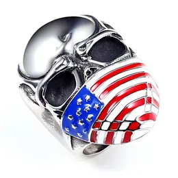 Pierścienie zespołowe stal nierdzewna motocyklowa maska ​​flagi amerykańska szkielet szkielet męski dla męskiej biżuterii mody 2 kolory kropla pierścionka dostawa dhger