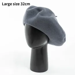 Berets 2023 Oversized 100 Wool Women Autumn Winter 32cm Big Beret Large Size Men Hat Painter Female Warm Walking Cap 230831