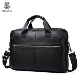 ブリーフケースSchlatum Men Leather Men For Luxury Handbagsラップトップブリーフケースバッグ156インチオフィスバシのコンピューターバッグ230830