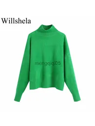 Women's Sweaters Willshela Women Fashion Solid Knit Sweater Top Long Sleeves High Neck Vintage Female Pullover Chic Tops Mujer HKD230831