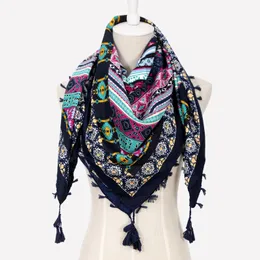 Schals Foulard Femme Bufanda Mujer Bohemian Baumwolle Schal Damen Big Square Print Schal Russische Ethnische Frauen Wraps Winter Quaste Schals 230831