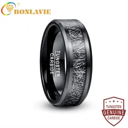 Wedding Rings BONLAVIE 8mm Men's Width Tungsten Carbide Ring Electroplated Black Inlaid Black Imitation Vermiculite Wedding Band Tungsten Ring 230831