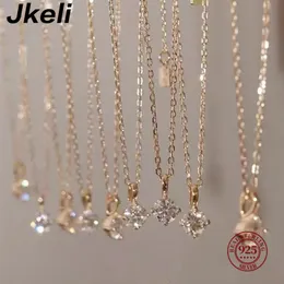 Pendant Necklaces Jkeli S925 Pure silver 14k gold pendant Multi functional single diamond necklace with six claws Zircon for women gift 230831