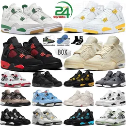with Box Men Outdoor Shoes 4s Vivid Sulfur Pine Green Sail Military Black Cat Bred Thunder Kaws Grey Mens Women Jumpman 4 Trainers Sneakers