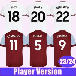 23 24 L. PAQUETA SCAMACCA Mens Player Versão Futebol Jerseys BOWEN INGS BENRAHMA KEHRER SOUCEK ANTONIO Home Away Camisas de futebol de manga curta