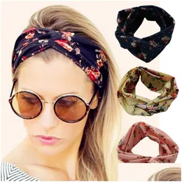 Stirnbänder Luxus Designer Druck Twisted Knot Stirnband Kopftuch für Frauen Stretch Sport Yoga Wrap Bands Mode Haarschmuck D Dhwbc