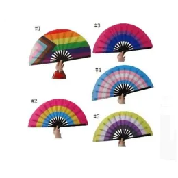 Rainbow Folding Fans LGBT Colorful Hand-Held Fan for Women Men Pride Party Decoration Music Festival Events Dance Rave Supplies 831