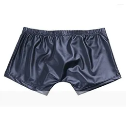 Cuecas masculinas sexy falso couro molhado olhar boate roupa interior boxer breve shorts calças removíveis bugle bolsa boxers