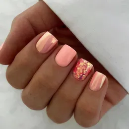 False Nails Short Round Manicure Gradient Aurora French Fake Full Cover DeTachable Nail 팁 DIY