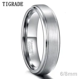 ウェディングリングTigrade Tungsten Carbide Ring for Man Wedding Engagement Band 6/8mmシルバーカラーブランドクラシックデザイン彫刻リングサイズ15 230831