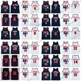 Maglia personalizzata XS-6XL 1992 retrò da basket 6 Ewing 7 Bird 5 Robinson 10 Drexler 8 Pippen 11 Malone 12 Stockton 13 Mullin 15 Johnson 14 Barkley 4 Laettner Maglia cucita