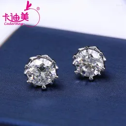 Brincos CADERMAY Puro 14k Ouro Branco 1CT Rodada Moissanite 6 Prong Setting Trendy Ear Studs para Mulheres Presente