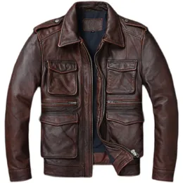 남자의 가죽 가짜 가짜 빈티지 붉은 갈색 진짜 재킷 남자 부드러운 진짜 젖소 검은 겨울 코트 바이커 자켓 Jaqueta Masculina de Couro 230831