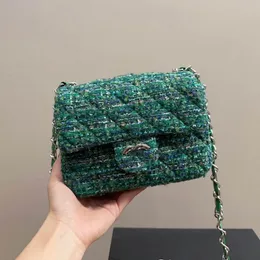 Tre storlek Classic Flap Women Crossbody Bag Matelasse Chain Quilted Green Patchwork Tweed Shoulder Bag Luxury Handbag Coin Purse Suffa Designer Wallet 17 20 25cm