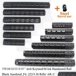 Andra taktiska tillbehör svarta 7/9/10/12/13,5/15 tum Keymod/M-Lok Handguard Rail Float Mount System med stålfat Nut Drop Del Dhywk