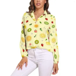 Kvinnors blusar citron tryck lös blus blandade frukter streetwear överdimensionerade kvinnor långärmad söt skjorta vårdesign