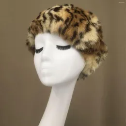 Berets Real Fur Rex Beret Hat com estampa de leopardo e bolinhas 2023 inverno peludo