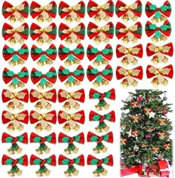 Christmas Bow with Bells Xmas Tree Hanging Mini Bowknot Ornament New Year Party Home Decoration 831