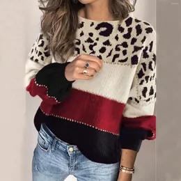 Frauen Pullover Leopard Print Farbe Block Pullover Rundhals Pullover Langarm Für Frauen Harajuku Winter Sueter Femme