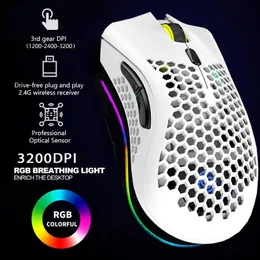 Мыши 2,4 г беспроводной мыши RGB Light Honeycomb Gaming Mouse Перезаряжаемая USB -компьютеры настольные компьютеры aouse ноутбук геймер милый 230831