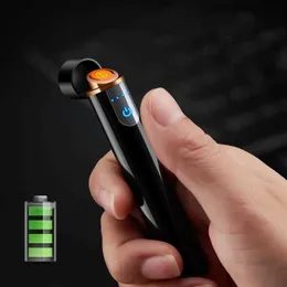 2020 New Windproof Metal Mini Compact Electronic USB Lighter Round LCD Induction Intelligent Gadgets Men L85M