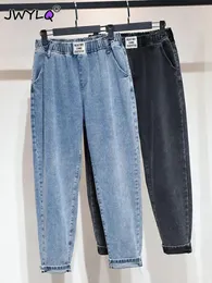 Kvinnors jeans överdimensionerade 5xl hög midja elastisk midja ankellängd harem denim byxa enkel grundläggande lösa streetwear kvinnor byxor vaqueros 230831