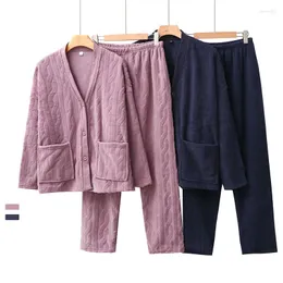 Women's Sleepwear 2023 Winter Snow Grain Velvet Coral Fleece Warm Cardigan Couple Home Pajamas Set Ropa De Dormir Pajama FOR Women AND MEN