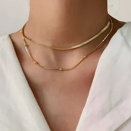 Ins ny mode överlagrad rostfritt stål krage halsband 14k guld pläterad runda pärlkedja smycken orm kedjhalsband för kvinnor