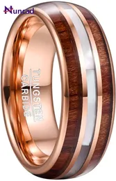 Bröllopsringar nuncad 8mm volfram carbide ring hawaiian koa trä volfram stål ringar mor till pärlskal bröllop band comfor fit size 7-12 230831