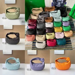 Diseñador de marca, Mini bolso tejido tejido, bolsos Candy y Jodie, bolso anudado de piel de oveja auténtica, bolso de punto con albóndigas en la nube, FCEF