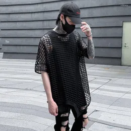 Męskie koszule 2023 Summer pusta out nieregularna design koszulka krótkiego rękawu męska punkowa koszulki hip -hopowe Tops Street Wear