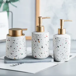 Dispensador de sabão líquido Cerâmica Handwashing Garrafa Fluida Cor Terrazzo Padrão Banheiro Suprimentos Loção Garrafa Garrafa de Sabão Portátil Dispensadores de Sabão 230831