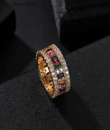 Fashion Ring Women 69 Gold Plated Rainbow Rings Micro Paved 7 Colors Flower Wedding Jewelry Women Gift5444090